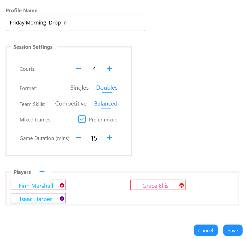 Session Profile editor